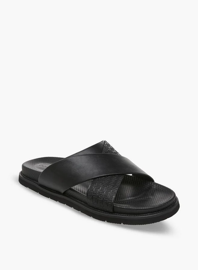 DUCHINI Men Monogram Textured Cross Strap Comfort Sandals