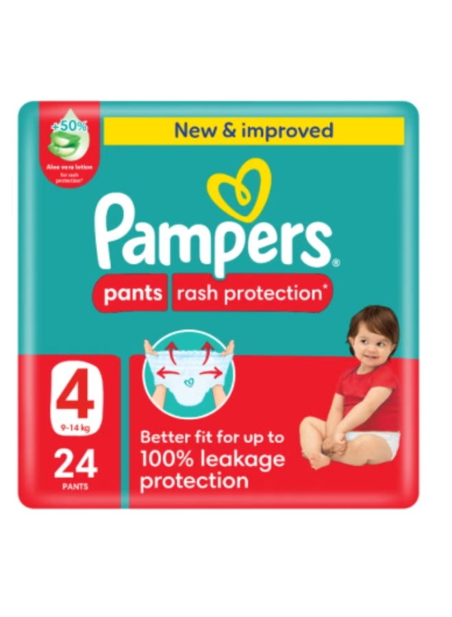 Baby-Dry Pants with Aloe Vera Lotion, 360 Fit , Size 4, 9-14kg, Carry Pack, 24 Count