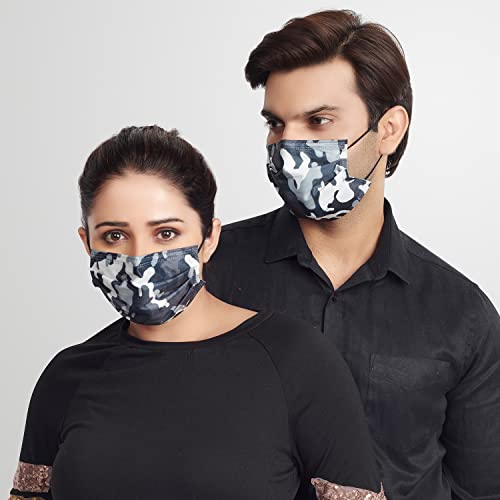 QUARANT Meltblown - Dual SMMS Fabric 4 Ply Designer Protective Face Mask with Nose Clip and Reusable Travel Pouch, Fashion That's Safe (Camo Black, Pack of 50) for Unisex - Image 2