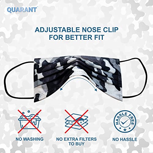 QUARANT Meltblown - Dual SMMS Fabric 4 Ply Designer Protective Face Mask with Nose Clip and Reusable Travel Pouch, Fashion That's Safe (Camo Black, Pack of 50) for Unisex - Image 5