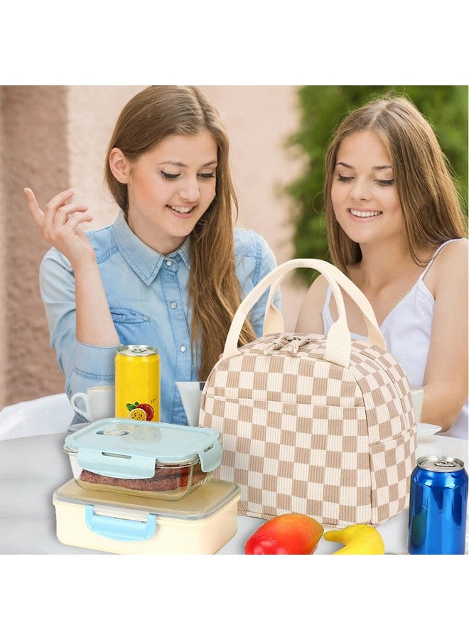Bluboon Lunch Bag for Women Men Cute Corduroy Lunch Tote Bags Reusable Insulated Lunch Box Large Capacity Reusable Insulated Cooler for Work Picnic or Travel (Corduroy checkered brown) - Image 4