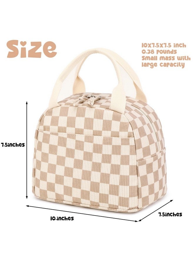 Bluboon Lunch Bag for Women Men Cute Corduroy Lunch Tote Bags Reusable Insulated Lunch Box Large Capacity Reusable Insulated Cooler for Work Picnic or Travel (Corduroy checkered brown) - Image 2