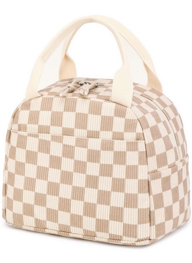 Bluboon Lunch Bag for Women Men Cute Corduroy Lunch Tote Bags Reusable Insulated Lunch Box Large Capacity Reusable Insulated Cooler for Work Picnic or Travel (Corduroy checkered brown) - Image 1