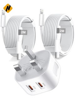 MFi Certified iPhone Fast Charger – Dual 20W PD USB-C Adapter with USB-C to Lightning & USB-C to USB-C Cables (2M), Compatible with iPhone 14/13/12/11/X/8, iPad, AirPods
