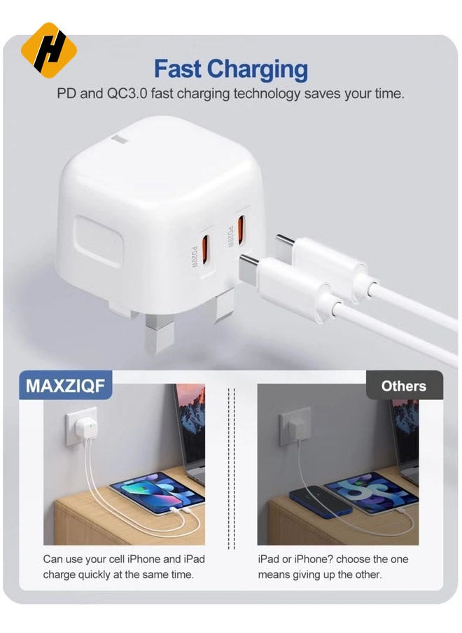 HuHa - MFi Certified iPhone Fast Charger – Dual 20W PD USB-C Adapter with USB-C to Lightning & USB-C to USB-C Cables (2M), Compatible with iPhone 14/13/12/11/X/8, iPad, AirPods - Image 1