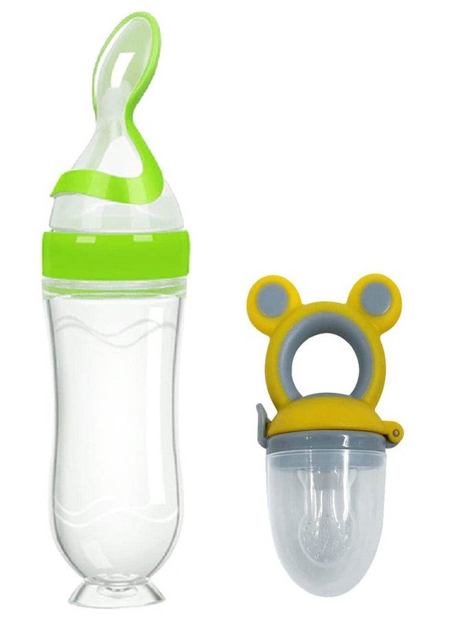 Alya The Cheeky Kidzz Baby Infant Squeezy Food Grade Silicone Spoon Bottle Feeder for Feeding Solid and Semi Solid Food Ceralac Feeder Baby Bottle(PO2,Blue) (Green,Green, Pack of 2) - Image 1