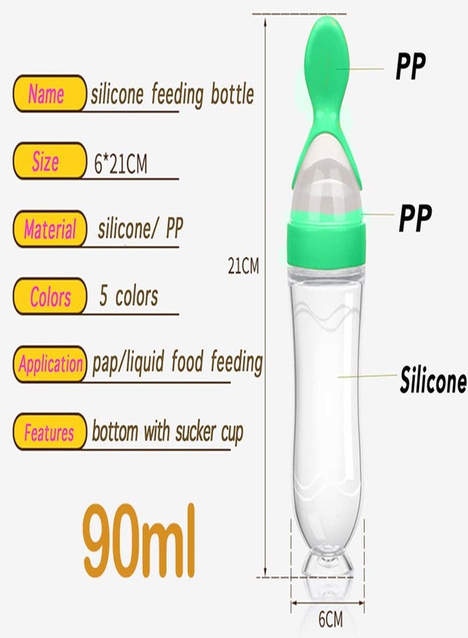 Alya The Cheeky Kidzz Baby Infant Squeezy Food Grade Silicone Spoon Bottle Feeder for Feeding Solid and Semi Solid Food Ceralac Feeder Baby Bottle(PO2,Blue) (Green,Green, Pack of 2) - Image 4