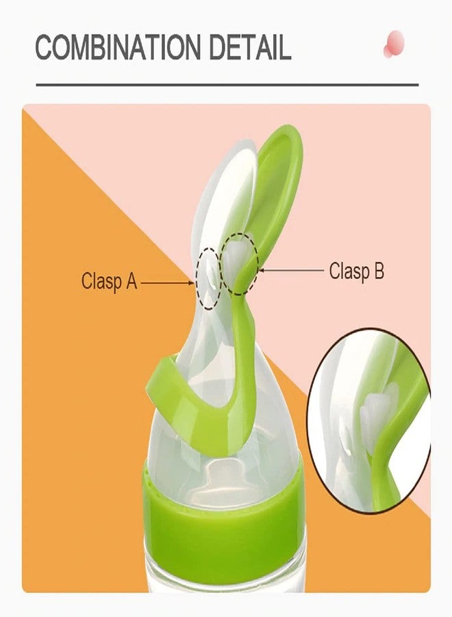 Alya The Cheeky Kidzz Baby Infant Squeezy Food Grade Silicone Spoon Bottle Feeder for Feeding Solid and Semi Solid Food Ceralac Feeder Baby Bottle(PO2,Blue) (Green,Green, Pack of 2) - Image 5