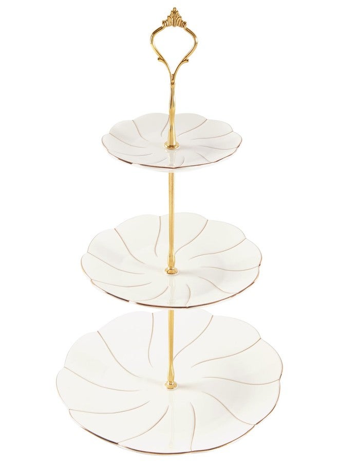 DUJUST حامل كب كيك فاخر من دوجست، كبير الحجم، بثلاث طبقات، صينية تقديم بورسلين على الطراز البريطاني بحواف ذهبية، حامل عرض حلويات آمن غذائيًا لحفلات الشاي وديكور المنزل - أطباق أكبر بنسبة 45% - Image 1