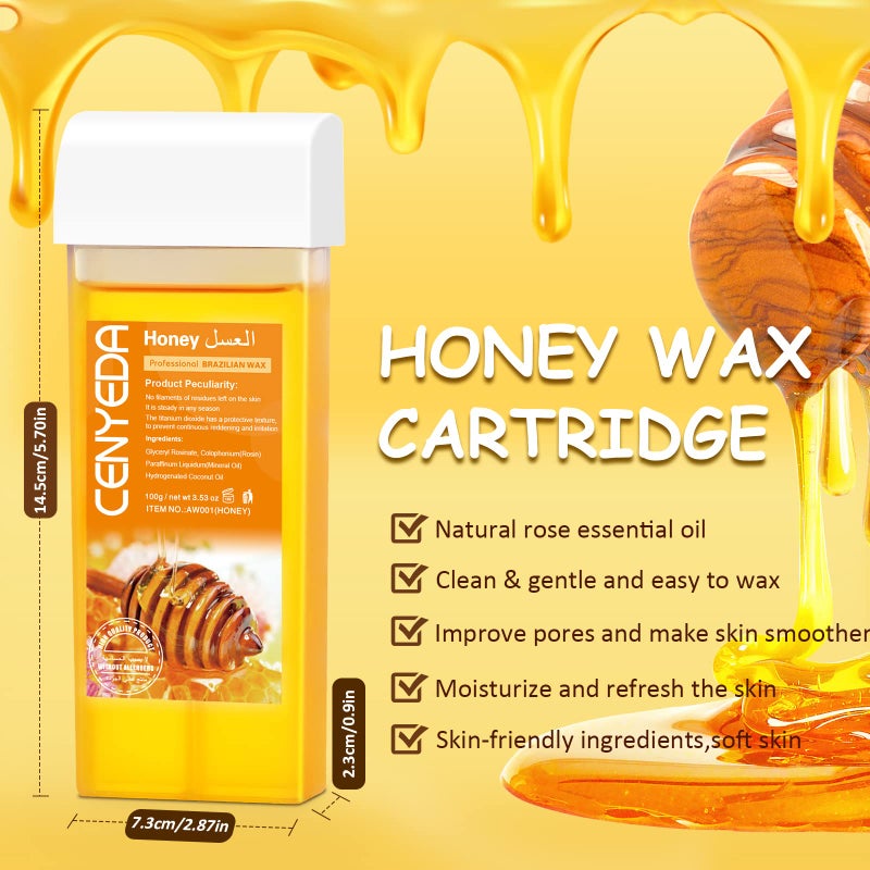 CENYEDA Roll On Wax Kit - Hair Removal Cartridges, 4 Pack Honey Rollers With 50 Strips and 20 After-Wax Treatment Wipes - Image 2