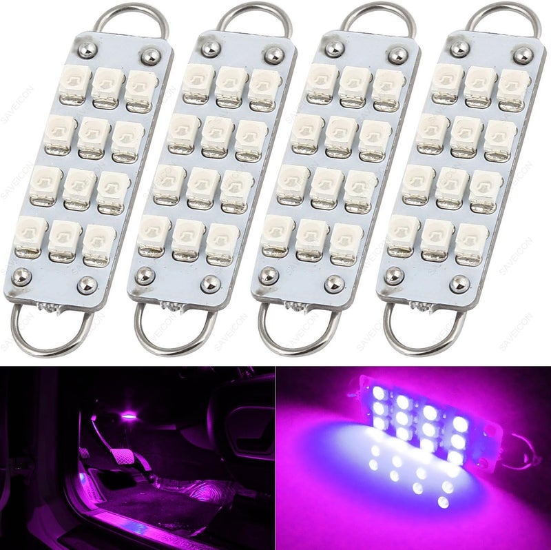 SAWE 44mm 12-SMD 3528 Festoon LED Bulbs For Car Side Door Courtesy Rigid Loop 1.73" LED Light Bulbs 561 562 567 (4 pieces) (Pink/Purple) - Image 1