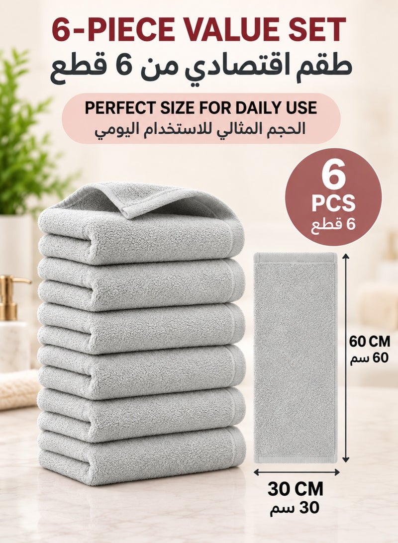 شاربدو Sharpdo طقم مناشف للوجه من القطن الناعم 6 قطع للبالغين – مناشف سميكة 30×60 سم ولطيفة على البشرة، عالية الامتصاص وسريعة الجفاف للحمام والسبا والنادي الرياضي، رمادي فضي - Image 5