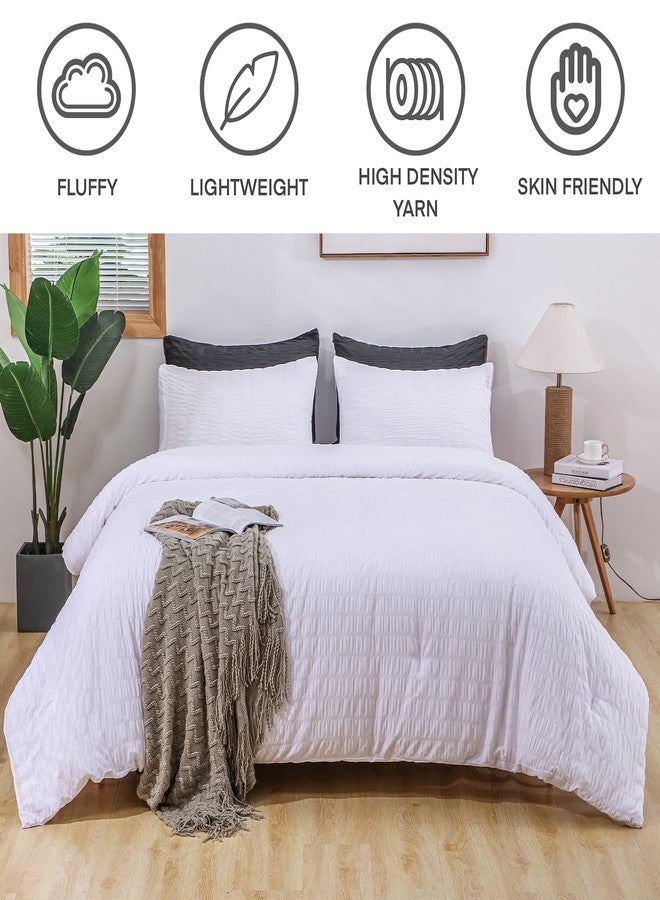 AveLom Seersucker King Comforter Set (104x90 inches), 3 Pieces - 100% Soft Washed Microfiber Lightweight Comforter with 2 Pillowcases, All Season Down Alternative Comforter Set for Bedding, White - Image 2