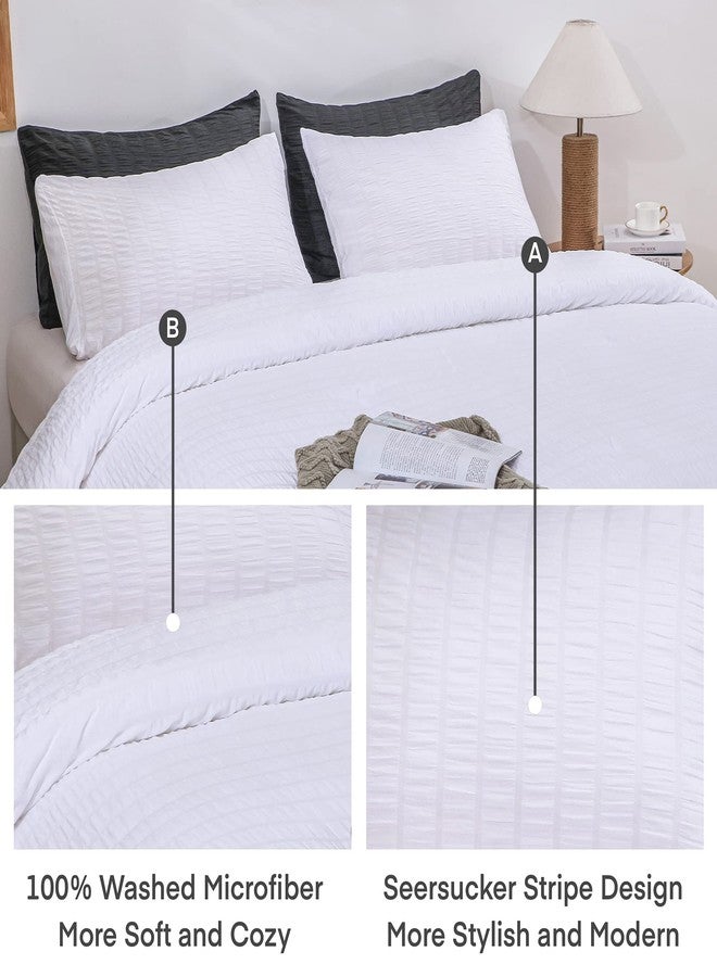 AveLom Seersucker King Comforter Set (104x90 inches), 3 Pieces - 100% Soft Washed Microfiber Lightweight Comforter with 2 Pillowcases, All Season Down Alternative Comforter Set for Bedding, White - Image 4