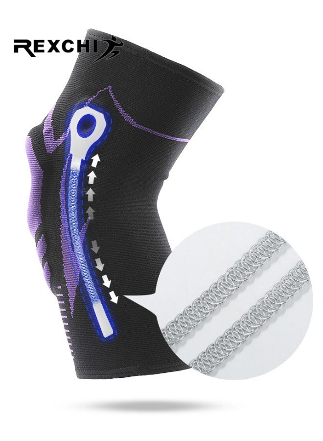 REXCHI Professional Knee Brace for Pain Relief, 1 Pack Knee Compression Sleeve for Men & Women, Knee Pad with Side Stabilizers & Patella Pad for Sport, Workout, Meniscus Tear, Arthritis, ACL, Joint Pain Relief (Large, Black/Purple) - Image 3