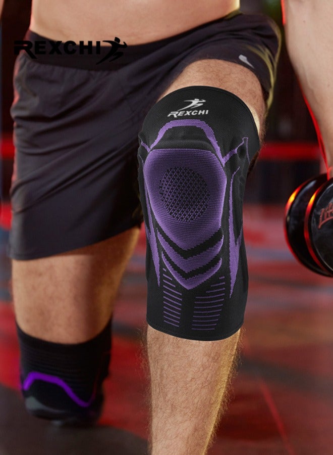 REXCHI Professional Knee Brace for Pain Relief, 1 Pack Knee Compression Sleeve for Men & Women, Knee Pad with Side Stabilizers & Patella Pad for Sport, Workout, Meniscus Tear, Arthritis, ACL, Joint Pain Relief (Large, Black/Purple) - Image 5