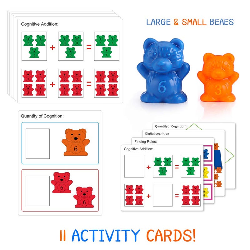 Bmag Counting Bears with Matching Sorting Cups,Number Color Recognition STEM Educational Toy for Toddler, Pre-School Learning Toy with 90 Bears,2 Tweezers,11 Activity Cards,1 Storage Box - Image 3