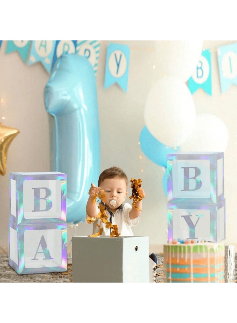Birthday Party Decoration Balloon Boxes, 4 Transparent Balloon for Balloon Boxes with Letter Baby,Baby Boxes for Baby Shower Decorations Bridal Shower Decorations Decor(Colorful Silver) - Image 5