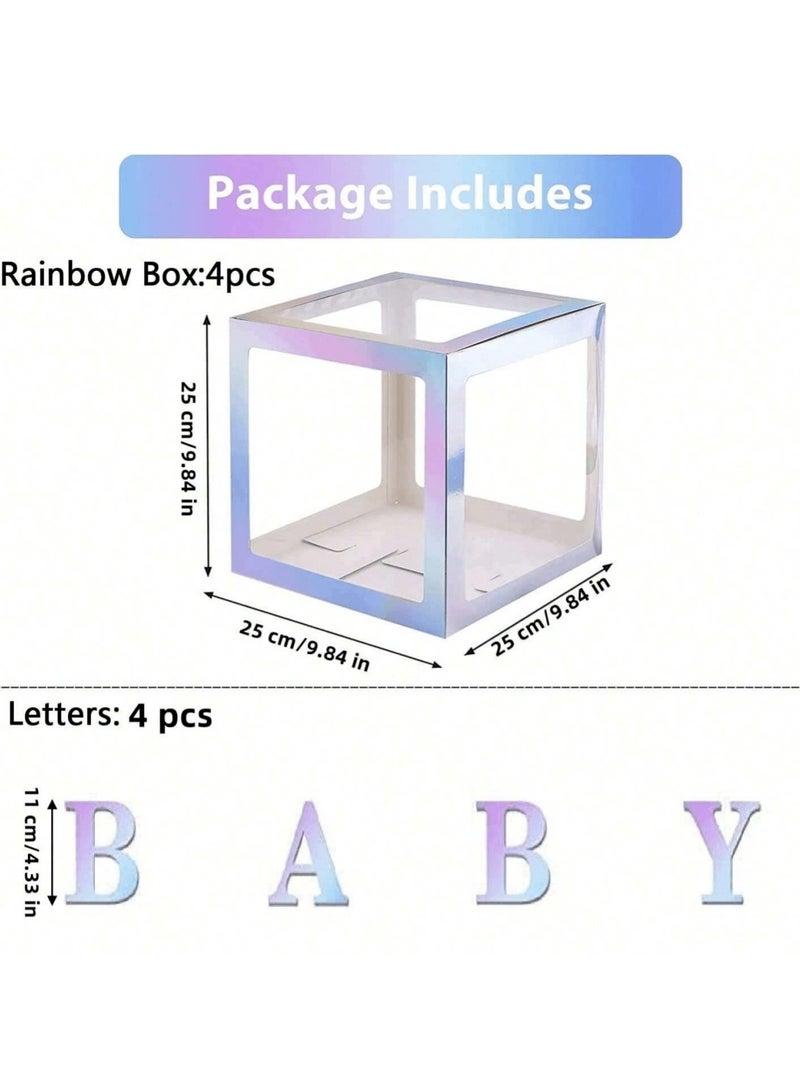Birthday Party Decoration Balloon Boxes, 4 Transparent Balloon for Balloon Boxes with Letter Baby,Baby Boxes for Baby Shower Decorations Bridal Shower Decorations Decor(Colorful Silver) - Image 3