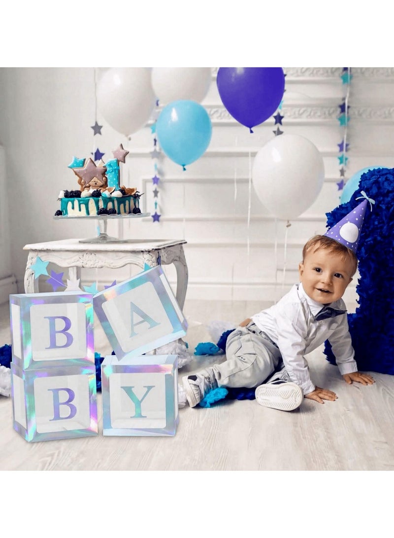 Birthday Party Decoration Balloon Boxes, 4 Transparent Balloon for Balloon Boxes with Letter Baby,Baby Boxes for Baby Shower Decorations Bridal Shower Decorations Decor(Colorful Silver) - Image 1