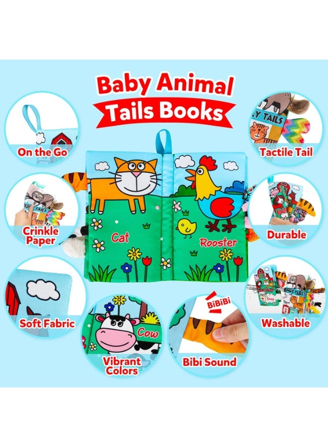 Arabest 2Pack Soft Baby Books Animal Tails Toy Touch and Feel Crinkle Cloth Book Infant Toy with Non-Toxic Fabrics, Baby Shower, 1st Birthday Gifts for Newborn Boys and Girls 3-12 Months - Image 2