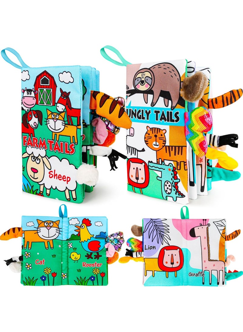 Arabest 2Pack Soft Baby Books Animal Tails Toy Touch and Feel Crinkle Cloth Book Infant Toy with Non-Toxic Fabrics, Baby Shower, 1st Birthday Gifts for Newborn Boys and Girls 3-12 Months - Image 1