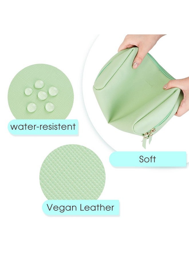 Narwey Large Vegan Leather Makeup Bag Zipper Pouch Travel Cosmetic Organizer For Women (Large Green) - Image 5