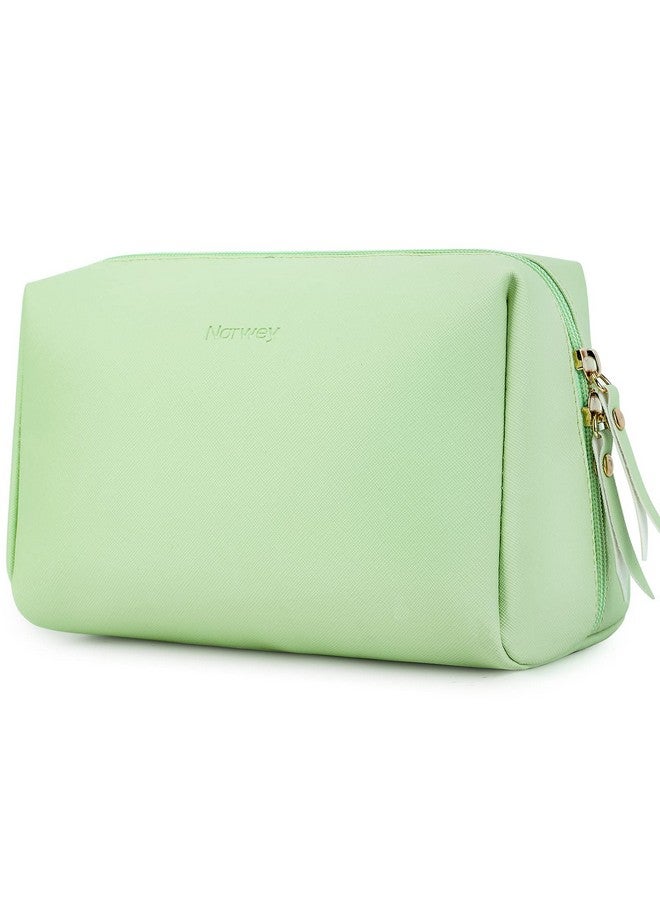Narwey Large Vegan Leather Makeup Bag Zipper Pouch Travel Cosmetic Organizer For Women (Large Green) - Image 1