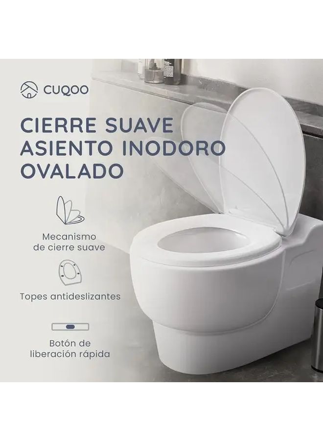 Oval Toilet Seat Cover Soft Close With Quick Release Hinge Adjustable White Toilet Seat Metal Compression Resistant One Button Quick Release Suitable For Modern Bathroom Durable Non Slip Easy To Clean Universal Design Fits Standard U Shaped Toilets - Image 2