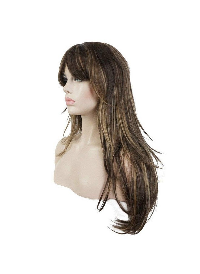 LUSH LOCKS ® Gold Highlighted Classical Long Straight Blonde Synthetic Natural Looking Real Hair Type Girls Hair Wigs Suitable For Cancer Patients  - Image 2