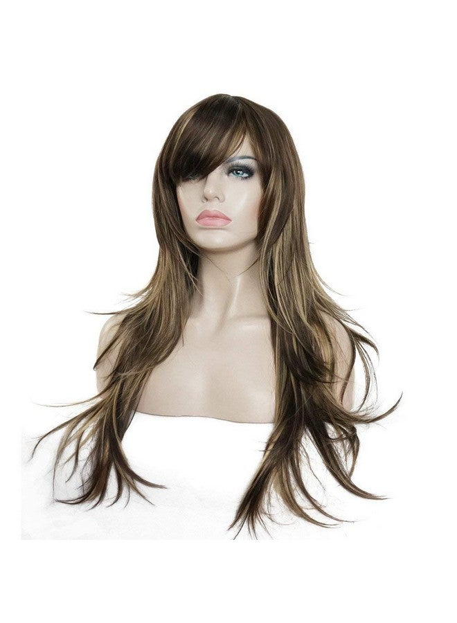 LUSH LOCKS ® Gold Highlighted Classical Long Straight Blonde Synthetic Natural Looking Real Hair Type Girls Hair Wigs Suitable For Cancer Patients  - Image 4