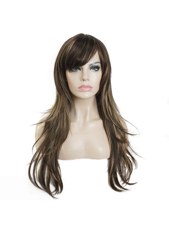 LUSH LOCKS ® Gold Highlighted Classical Long Straight Blonde Synthetic Natural Looking Real Hair Type Girls Hair Wigs Suitable For Cancer Patients  - Image 1