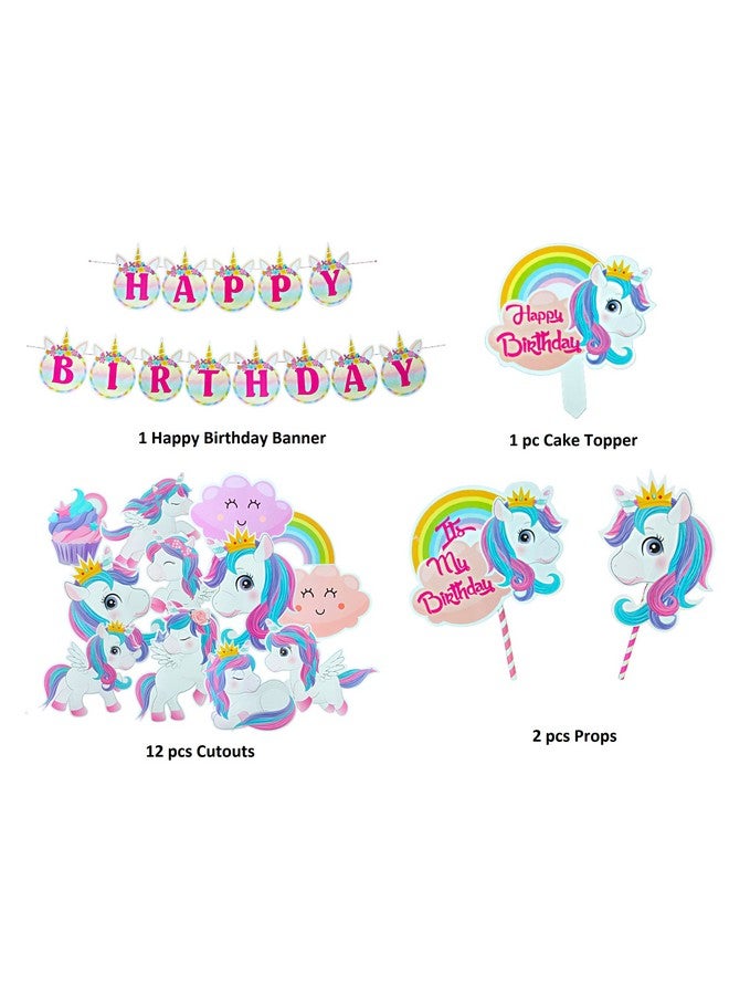FI - FLICK IN 16 pcs Happy Birthday Unicorn Banner Unicorn Theme Birthday Party Unicorn Cutouts Props & Cake Topper Birthday Decoration Items for Girls Party Supplies (Pack of 16,Multicolor) - Image 2