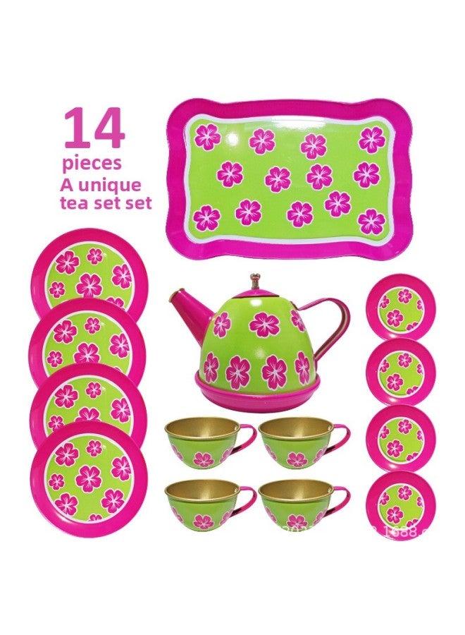 Simulation Children's Tinplate Tea Set Toy Play House Teapot Suit Kindergarten Girls' Game Props-Color:Outstanding Tea Set Suit-Specifications:Blister Packaging - Image 1