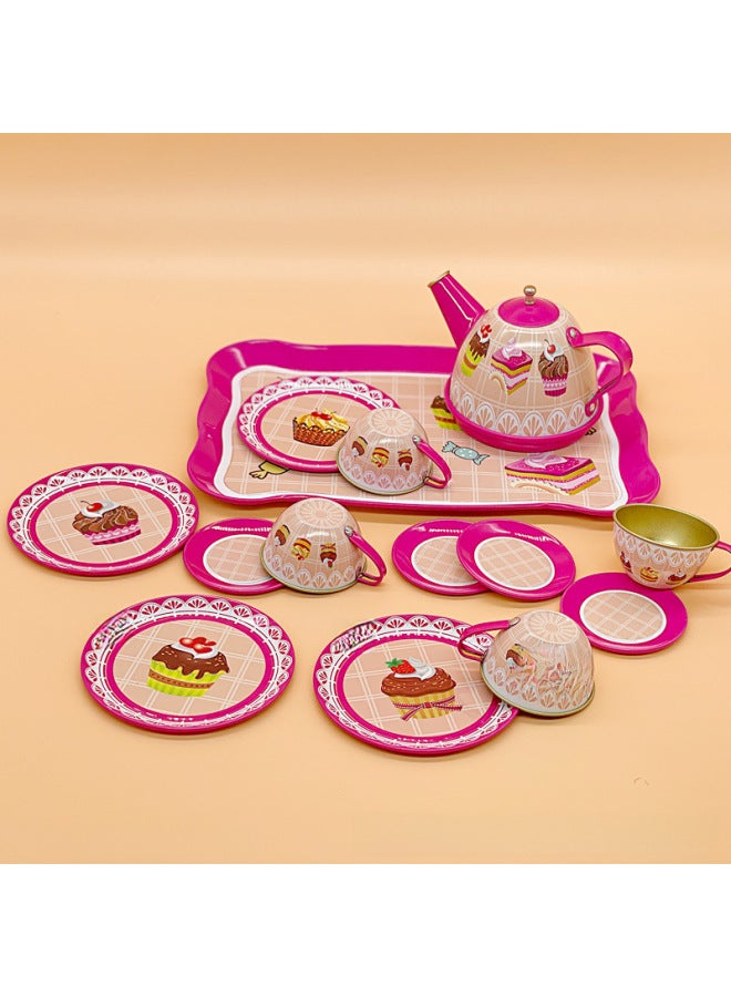 Simulation Children's Tinplate Tea Set Toy Play House Teapot Suit Kindergarten Girls' Game Props-Color:Outstanding Tea Set Suit-Specifications:Blister Packaging - Image 2