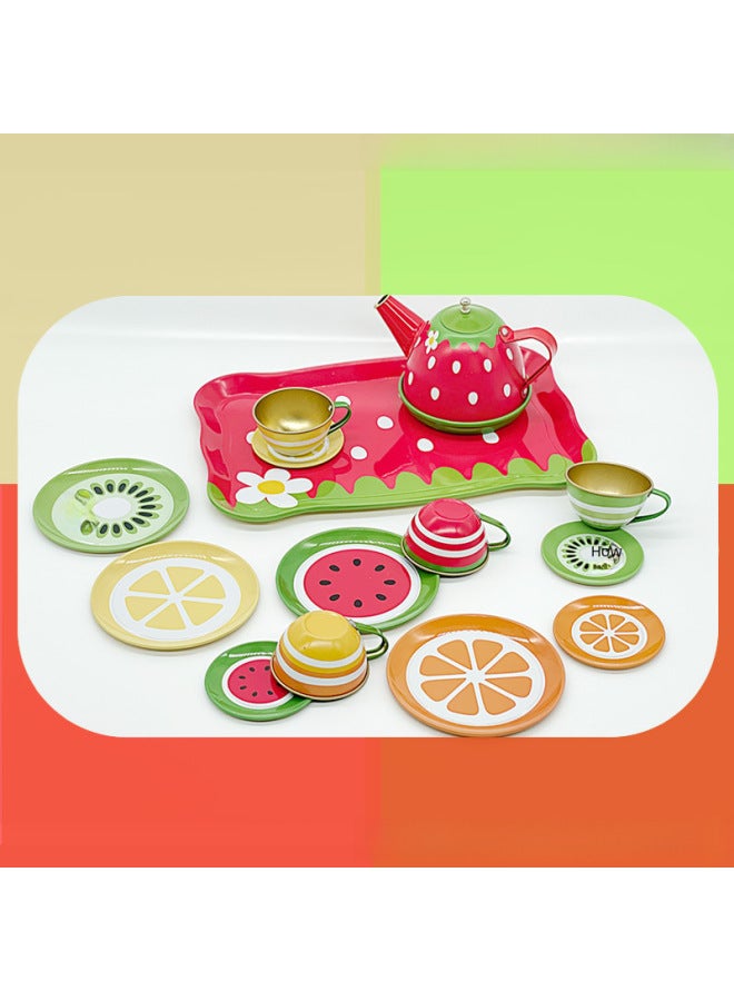 Simulation Children's Tinplate Tea Set Toy Play House Teapot Suit Kindergarten Girls' Game Props-Color:Outstanding Tea Set Suit-Specifications:Blister Packaging - Image 3