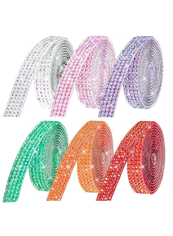 OSHIMA 6PCS Rolls Bedazzling Strips, Rhinestone Ribbon, Self Adhesive Crystal Rhinestones, Self Adhesive Crystal Rhinestone Diamond Ribbon, Multi-Functional DIY Decorative Bling Gemstone Arts Crafts Sticker - Image 1