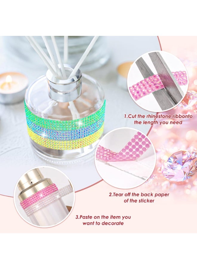 OSHIMA 6PCS Rolls Bedazzling Strips, Rhinestone Ribbon, Self Adhesive Crystal Rhinestones, Self Adhesive Crystal Rhinestone Diamond Ribbon, Multi-Functional DIY Decorative Bling Gemstone Arts Crafts Sticker - Image 3