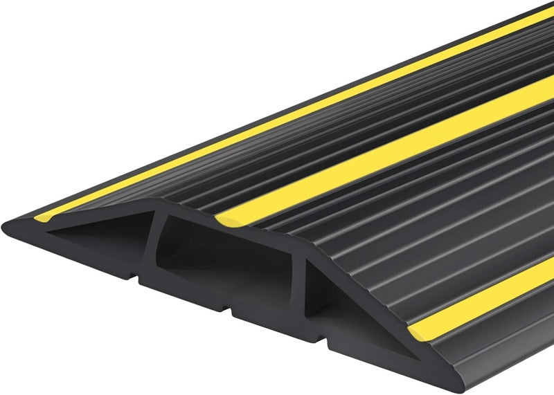 Papillon 10Ft Cord Covers for Wires on Floor, 3-Channel Floor Cord Cover with Anti-Slip Base & Yellow Warning Strips, Extension Cord Covers for Floor, Ideal for Home, Office, Outdoor Use - Image 1