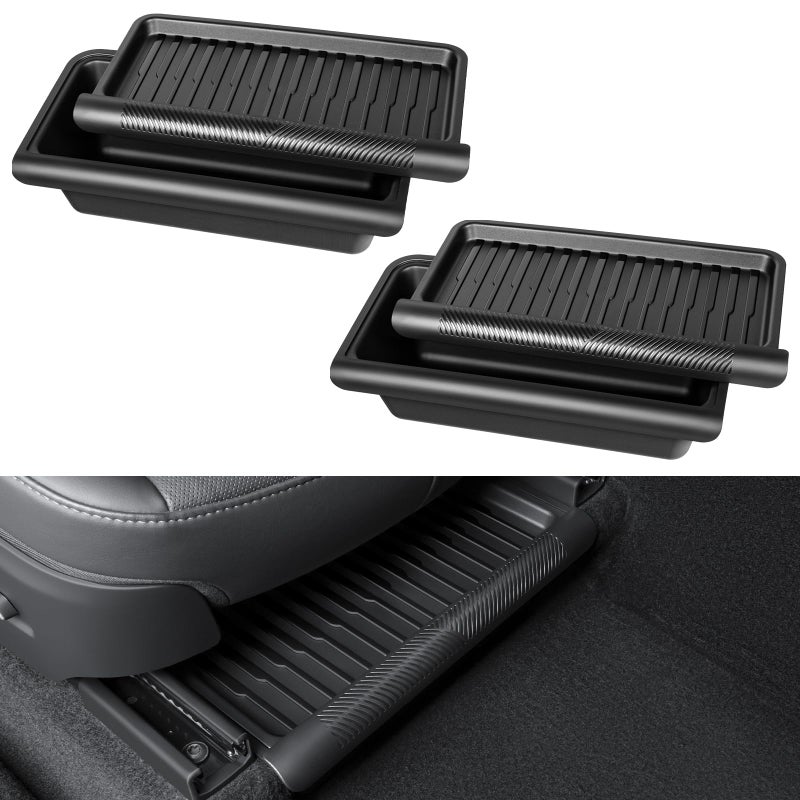 KUNIST 2PCS Under Seat Storage Box for 2026 Tesla Model Y Juniper,Hidden Organizer Tray Underseat Bins with Lid Cover for 2025-2026 Tesla New Model Y Juniper (Launch Series) Interior Accessories - Image 1