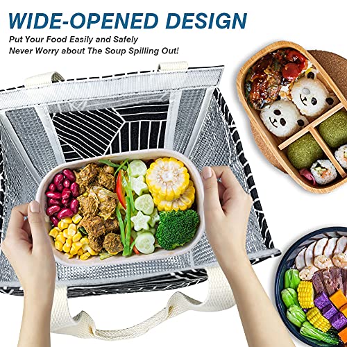 iknoe Insulated Lunch Bag for Women & Adults, 9L Foldable Wide-Open Cooler Bag with Pockets, Leakproof & Portable, for Picnic, Office, Beach, Black Rhombus - Image 3