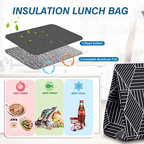 iknoe Insulated Lunch Bag for Women & Adults, 9L Foldable Wide-Open Cooler Bag with Pockets, Leakproof & Portable, for Picnic, Office, Beach, Black Rhombus - Image 2