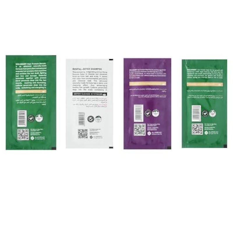 Hair Care Routine "Solumart serum, Solumart Hair protein mask one of dry and damaged hair and one of thick and weak hair and Rovital-Detox shampoo" Bundle of 4 Sachets - Image 2