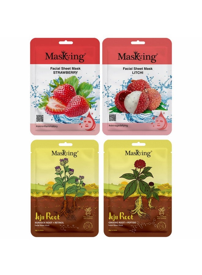 MASKING Beauty and Jeju Facial sheet mask combo set for skin Brightening, Ideal for men and Women, Pack of 4 - Image 1