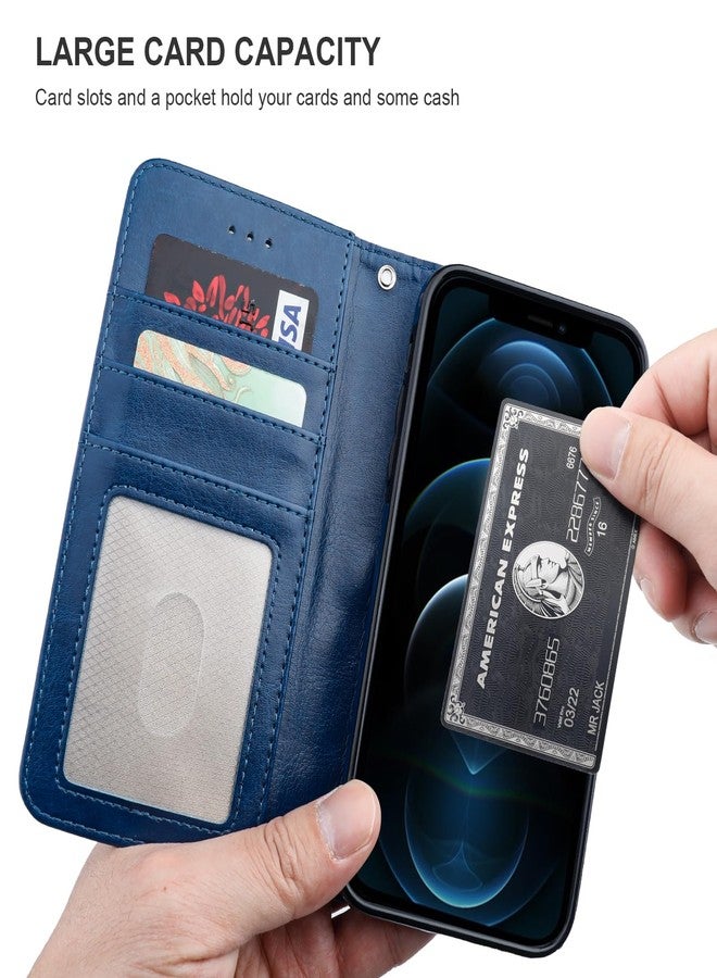 Bocasal for iPhone 12/12 Pro Wallet Case Compatible with MagSafe Wireless Charging, RFID Blocking Magnetic Leather Case with Card Slots Holder Kickstand Detachable Wrist Strap 6.1 Inch (Blue) - Image 5