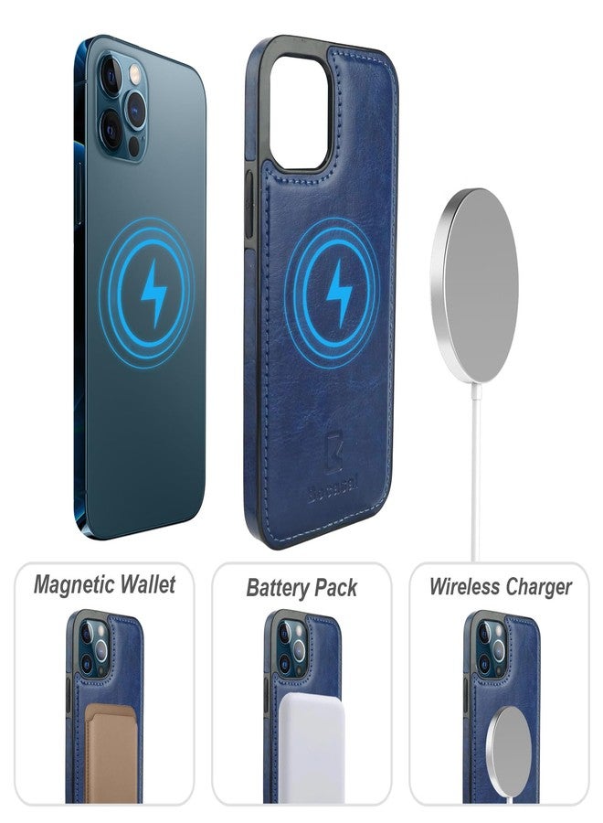 Bocasal for iPhone 12/12 Pro Wallet Case Compatible with MagSafe Wireless Charging, RFID Blocking Magnetic Leather Case with Card Slots Holder Kickstand Detachable Wrist Strap 6.1 Inch (Blue) - Image 4