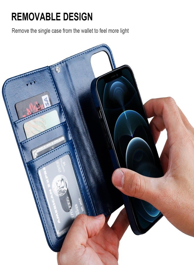 Bocasal for iPhone 12/12 Pro Wallet Case Compatible with MagSafe Wireless Charging, RFID Blocking Magnetic Leather Case with Card Slots Holder Kickstand Detachable Wrist Strap 6.1 Inch (Blue) - Image 3