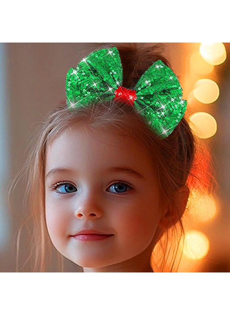 Catery Catery Christmas Sequins Hair Clips Green Glitter Bow Hair Barrettes Holiday Hair Accessories for Girls and Women 
