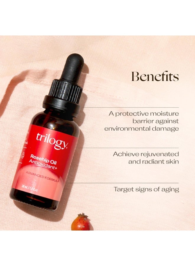 Trilogy زيت الورد ثلاثي الأبعاد مضاد للأكسدة +، زيت جمال مرطب ومصلح معتمد عضوي، 1.0 أونصة سائلة - Image 4