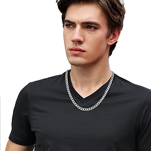 Fiusem Silver Tone Cuban Link Chain for Men, 6mm Mens Chain Necklaces, Stainless Steel Chain Necklaces for Men Women, 18 inch - Image 3